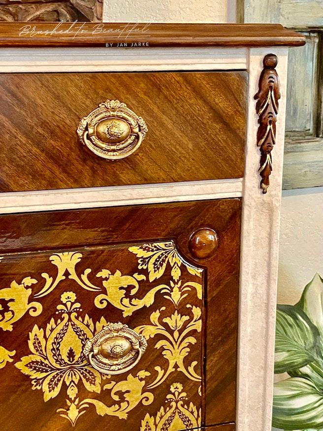 Early 1900’s 4 Drawer Exotic Wood, Gilt & Milk Painted Chest image 7