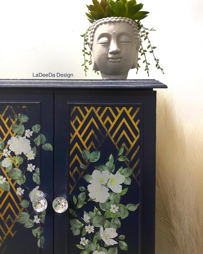 Floral Navy Wood Jewelry Storage Cabinet image 4