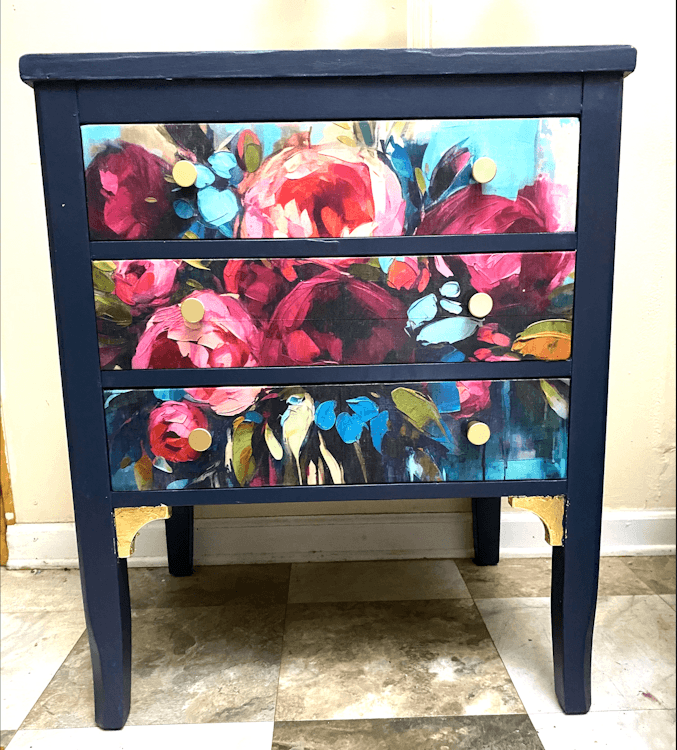 Navy floral end table