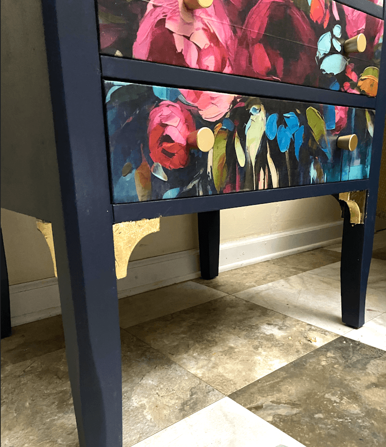 Navy floral end table image 2