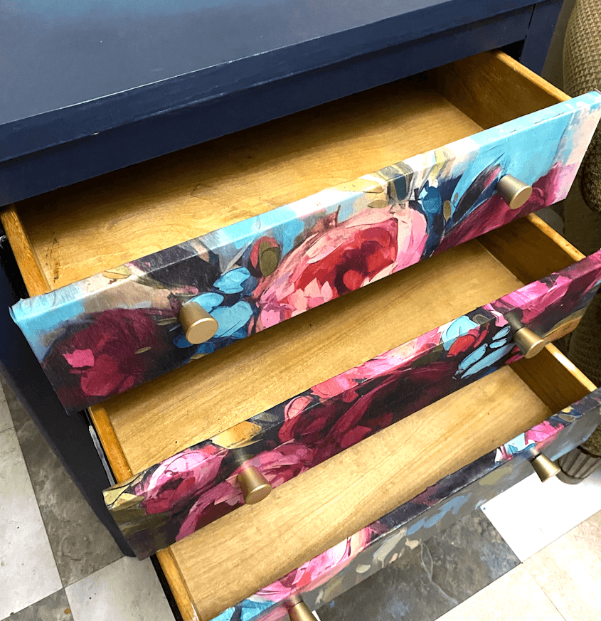 Navy floral end table image 6