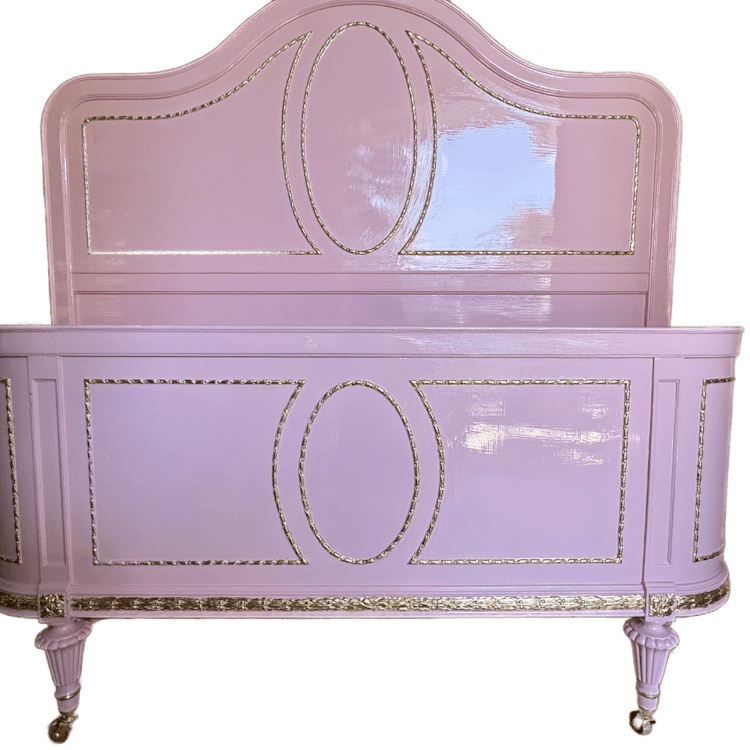1920s French bed frame, 3/4 bed, high gloss Pink Peony