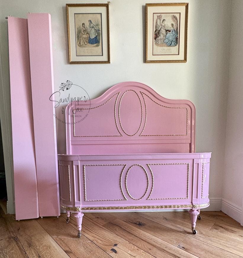 1920s French bed frame, 3/4 bed, high gloss Pink Peony image 2
