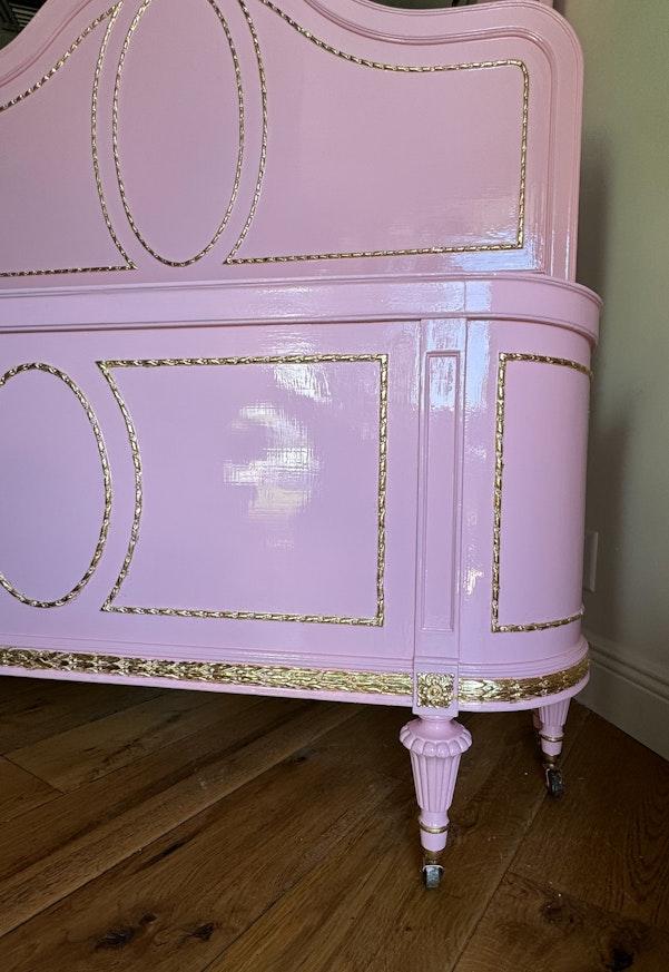 1920s French bed frame, 3/4 bed, high gloss Pink Peony image 3