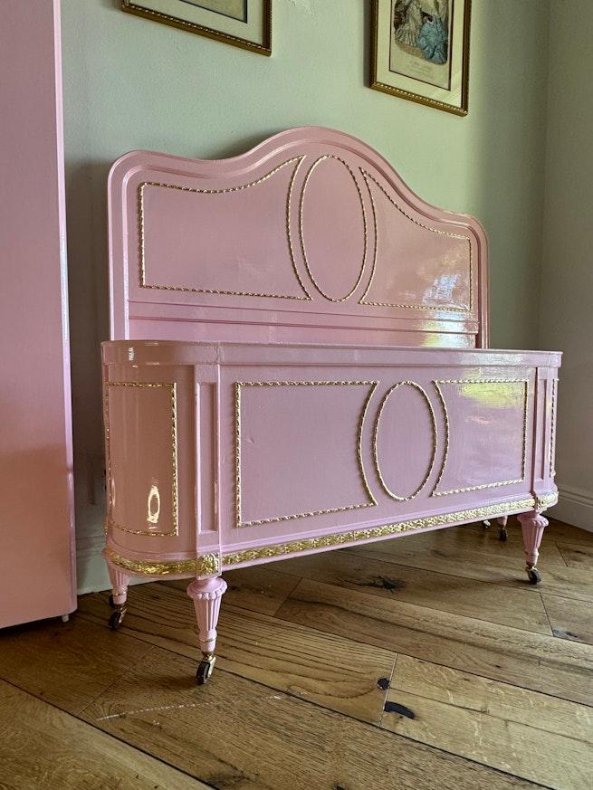 1920s French bed frame, 3/4 bed, high gloss Pink Peony image 6