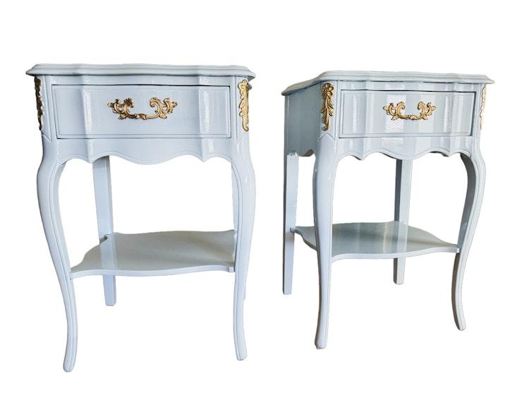 Pair of Vintage French Style side tables, light blue lacquer