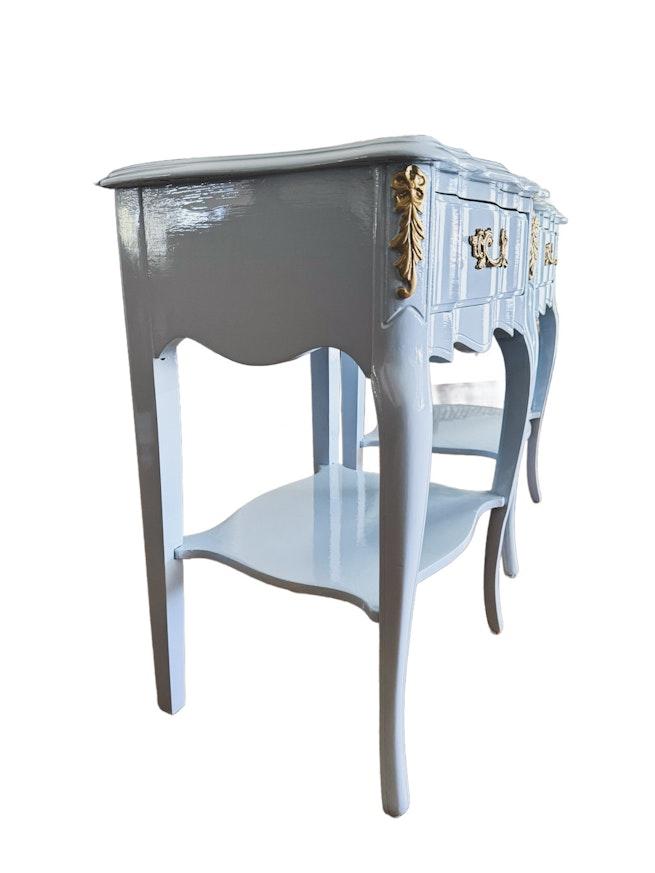 Pair of Vintage French Style side tables, light blue lacquer image 3