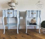 Pair of Vintage French Style side tables, light blue lacquer image 6