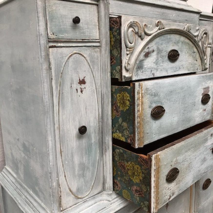 Milk Painted Art Nouveau Tallboy Chest Of Drawers image 7