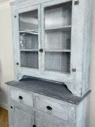 Blue Milk Painted Antique Pine Gustavian Style Cabinet 2pc E image 8