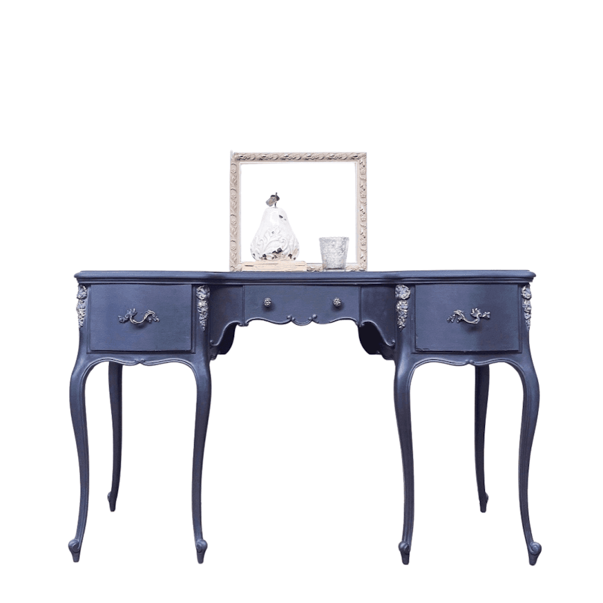 Louis XVI Style French Desk In Charcoal Grey / Black image 1