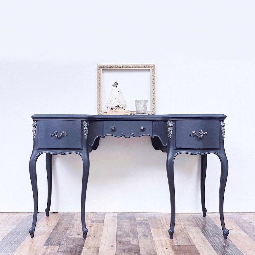 Louis XVI Style French Desk In Charcoal Grey / Black image 2