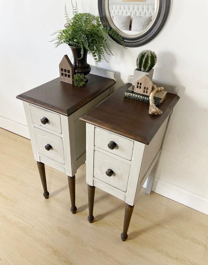 Pair of Matching Tall Skinny Nightstands image 5