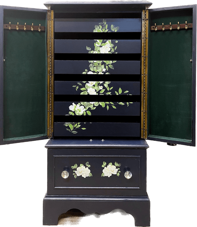 Floral Navy Wood Jewelry Storage Cabinet image 1