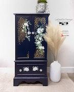Floral Navy Wood Jewelry Storage Cabinet image 2