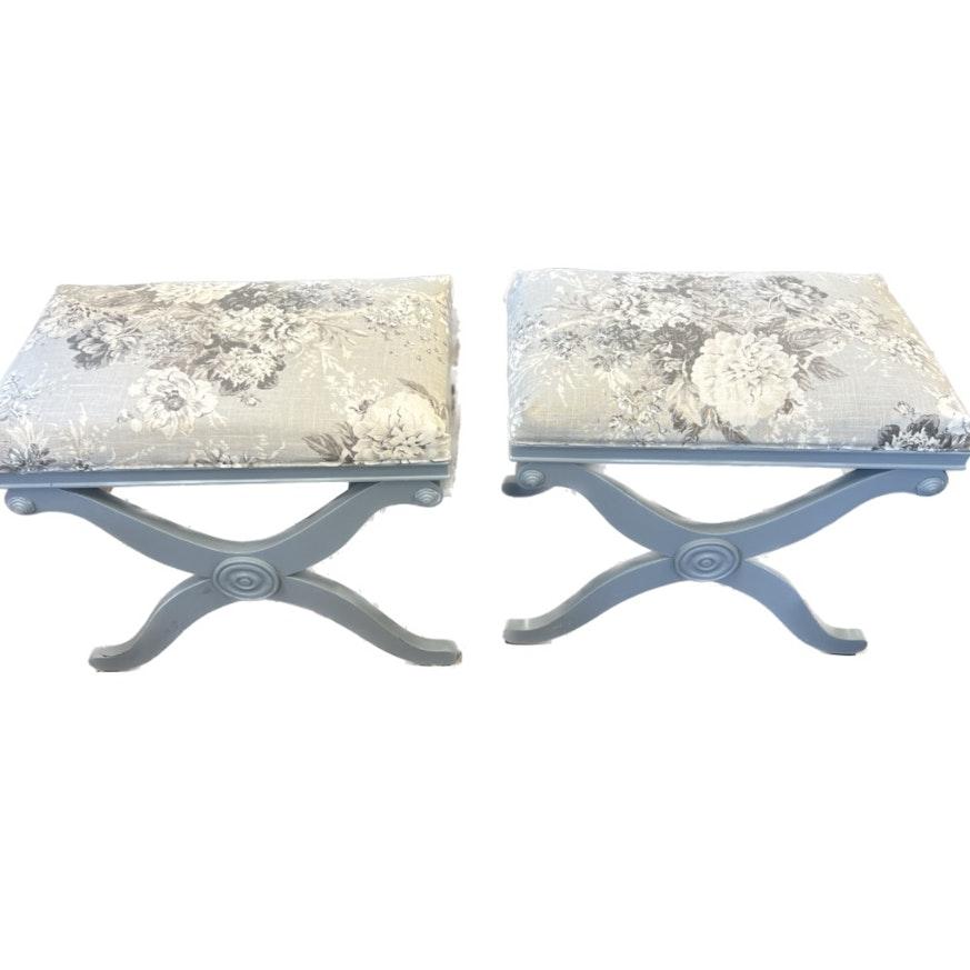 Cross Legged Curule Stool in Blue and Off White image 1