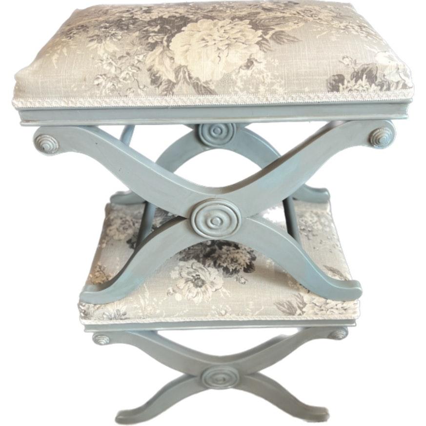 Cross Legged Curule Stool in Blue and Off White image 2