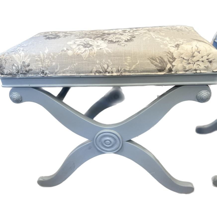 Cross Legged Curule Stool in Blue and Off White image 5
