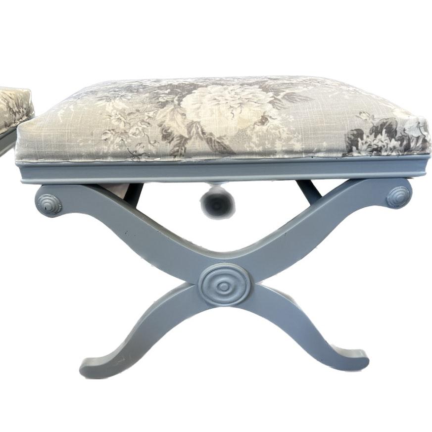 Cross Legged Curule Stool in Blue and Off White image 6