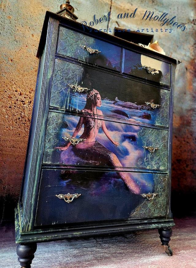 Custom Hand Painted Solid Wood Chest of Drawers "Lorelei" image 2