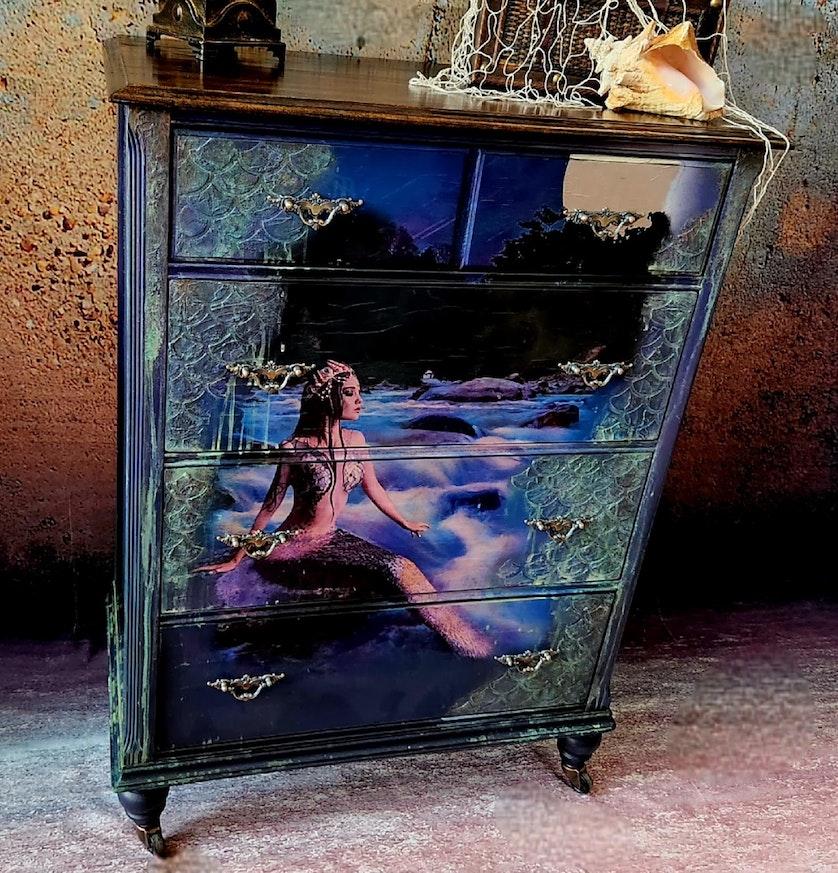 Custom Hand Painted Solid Wood Chest of Drawers "Lorelei" image 4