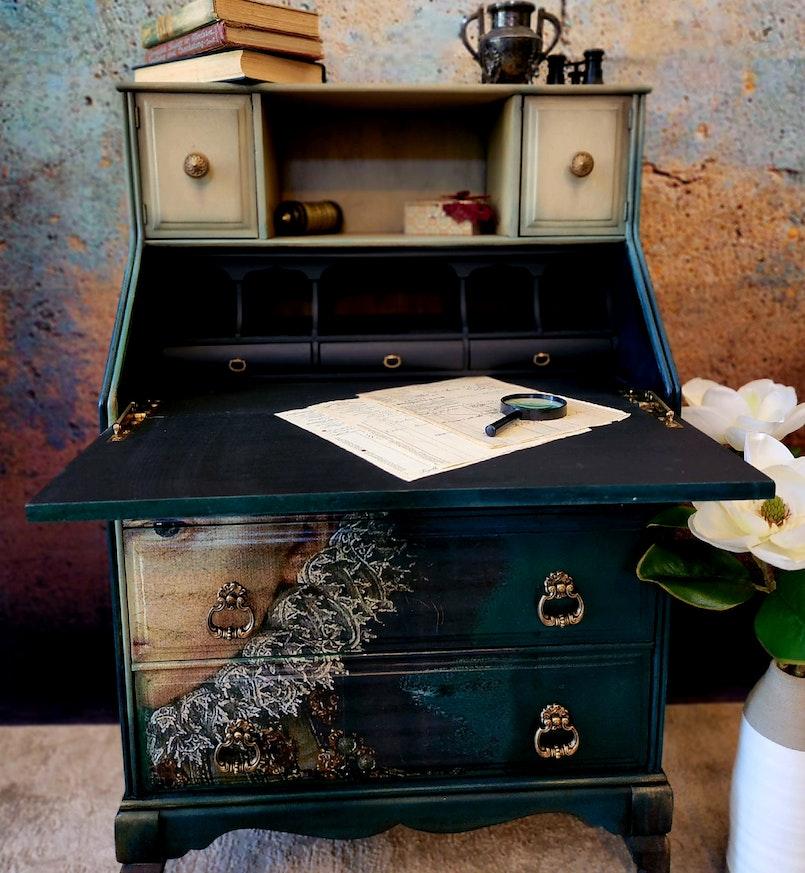 Custom Hand Painted Solid Wood Secretary Desk image 4