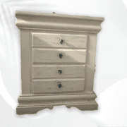 Distressed Creamy Nightstand w Brushed Blue Drawers & Knobs image 1