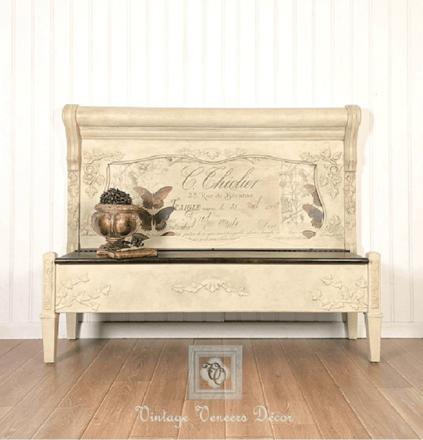 Old World Painted Storage Bench with French Butterfly Design image 2