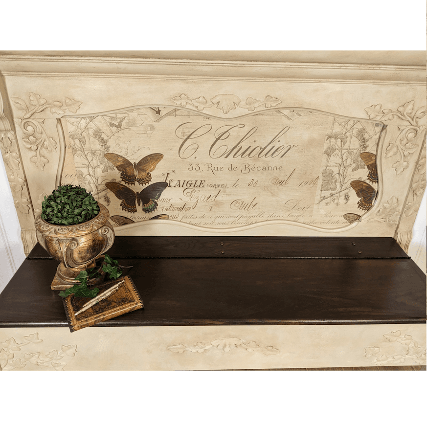 Old World Painted Storage Bench with French Butterfly Design image 3