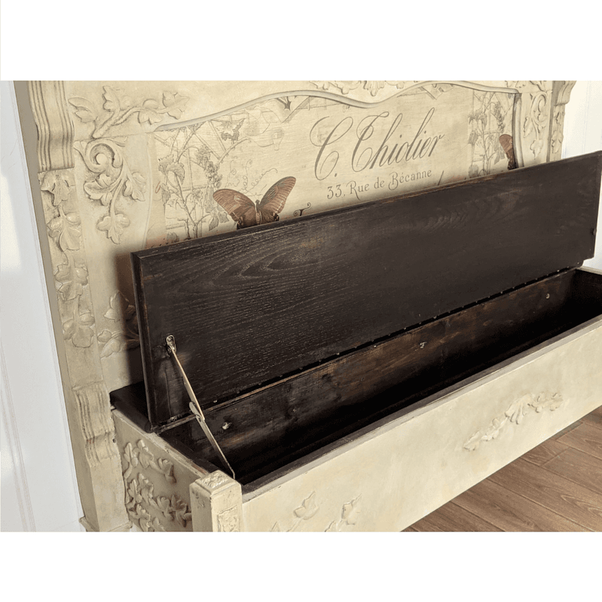 Old World Painted Storage Bench with French Butterfly Design image 5