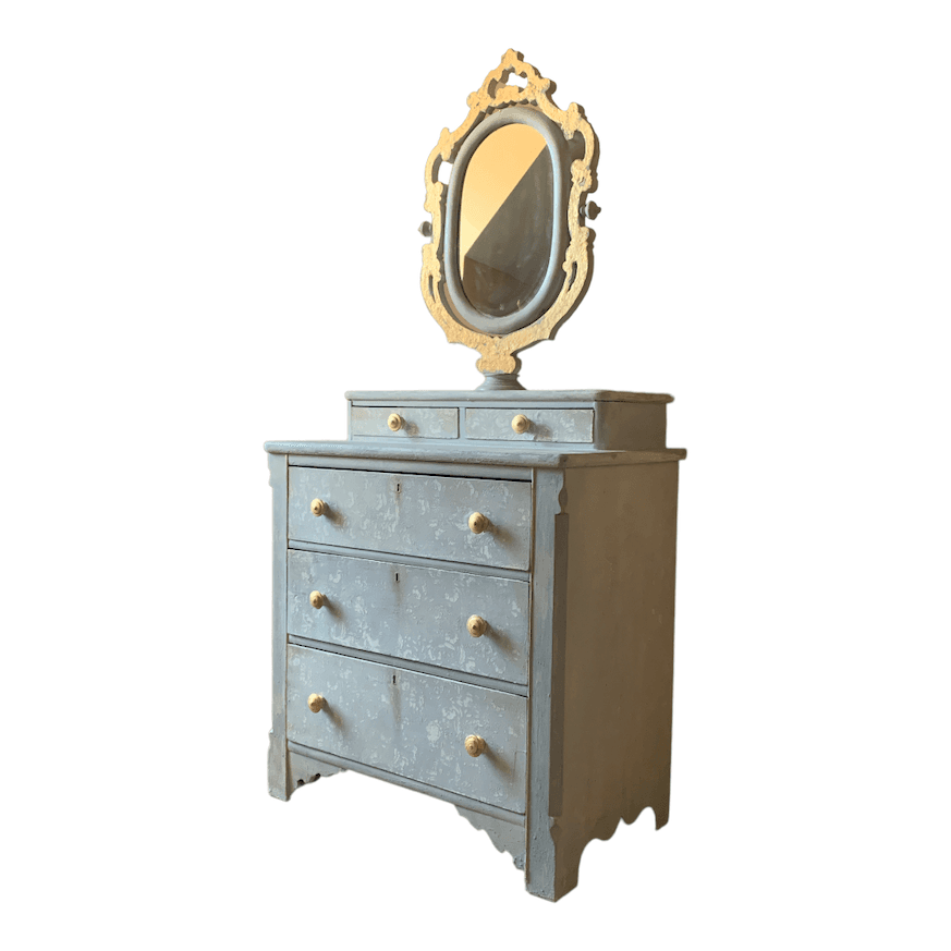 Petite 1920s Cherry Wood Mini Dresser With Mirror image 1