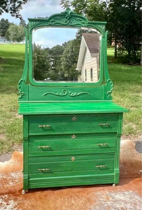 Green With Envy Antique Dresser & Mirror image 2