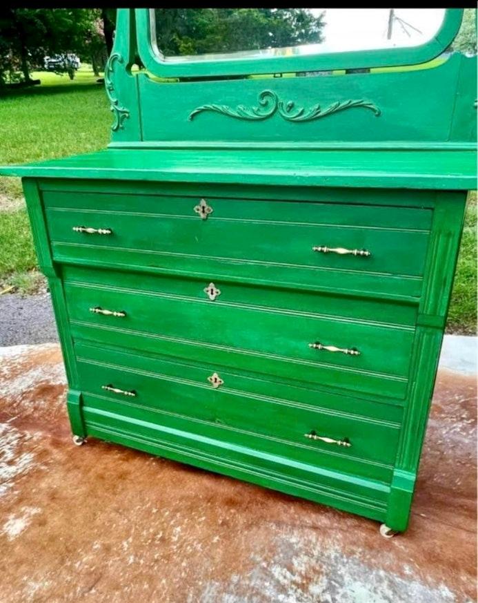 Green With Envy Antique Dresser & Mirror image 5