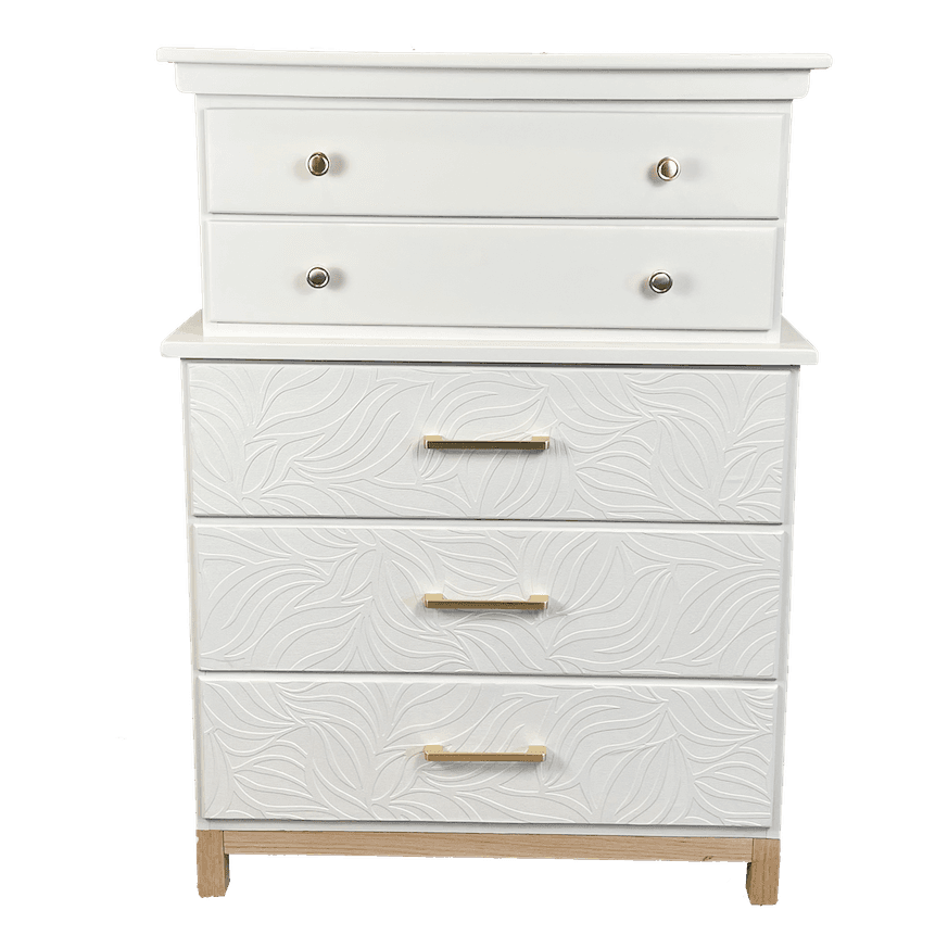 White & Gold, Solid Wood 5-Drawer Tallboy Dresser image 1