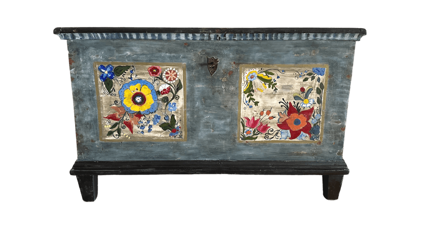 Folk Art Rosemaling Painted Blanket chest 19th century image 1