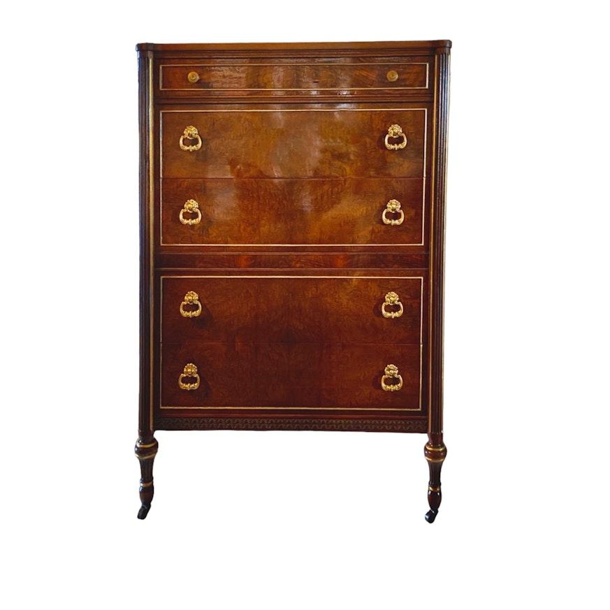 SOLD! "Hannah"- Burl Wood 5 Drawer Chest with Gold Leaf image 1