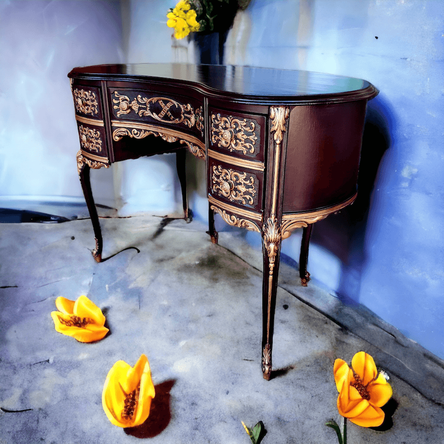 Beautiful Vintage French vanity/ kidney shaped desk image 4