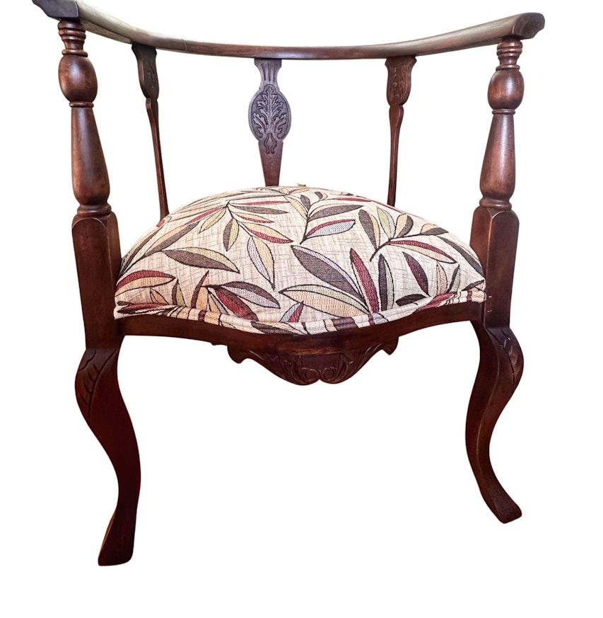 Gorgeous Hand-Carved Walnut Antique Barrel Chair image 1