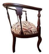Gorgeous Hand-Carved Walnut Antique Barrel Chair image 3