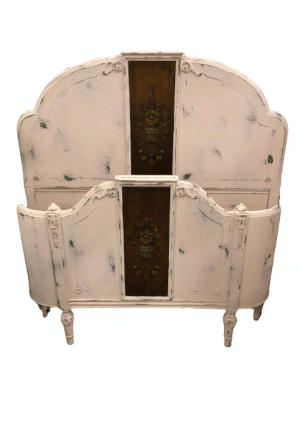 Antique French Twin Size Bed with Inlaid Panels image 1