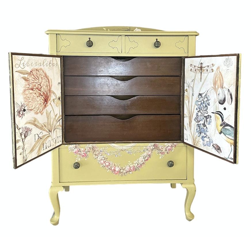 Olive colored dresser with floral botanist design image 2