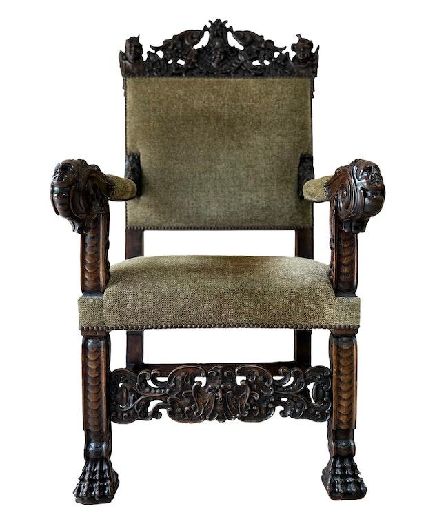 Jacobean Style Carved Throne Chair