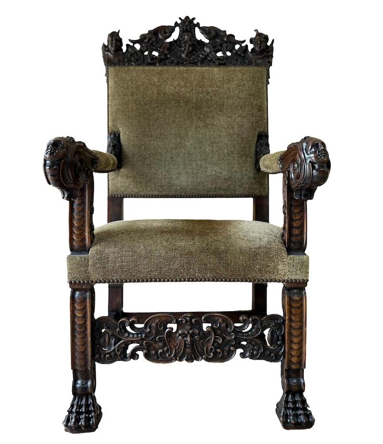 Jacobean Style Carved Throne Chair image 1