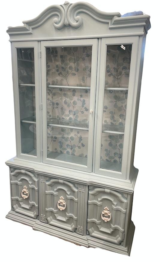 Vintage Glass Front China Cabinet with Ornate Base image 1