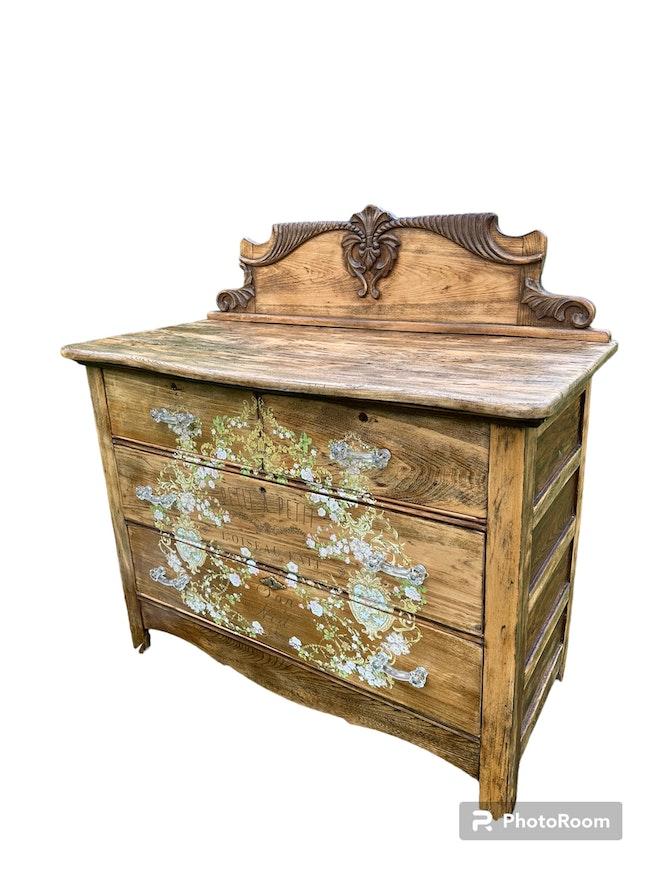 Antique refurbished oak chest of drawers, dresser image 1